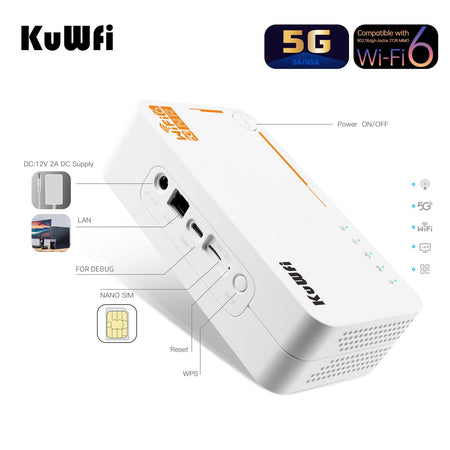 KuWFi 5G WiFi 6 Mobiler Router – AX3600 Dual-Band Hotspot mit SIM & eSIM, bis zu 2,5 Gbit/s