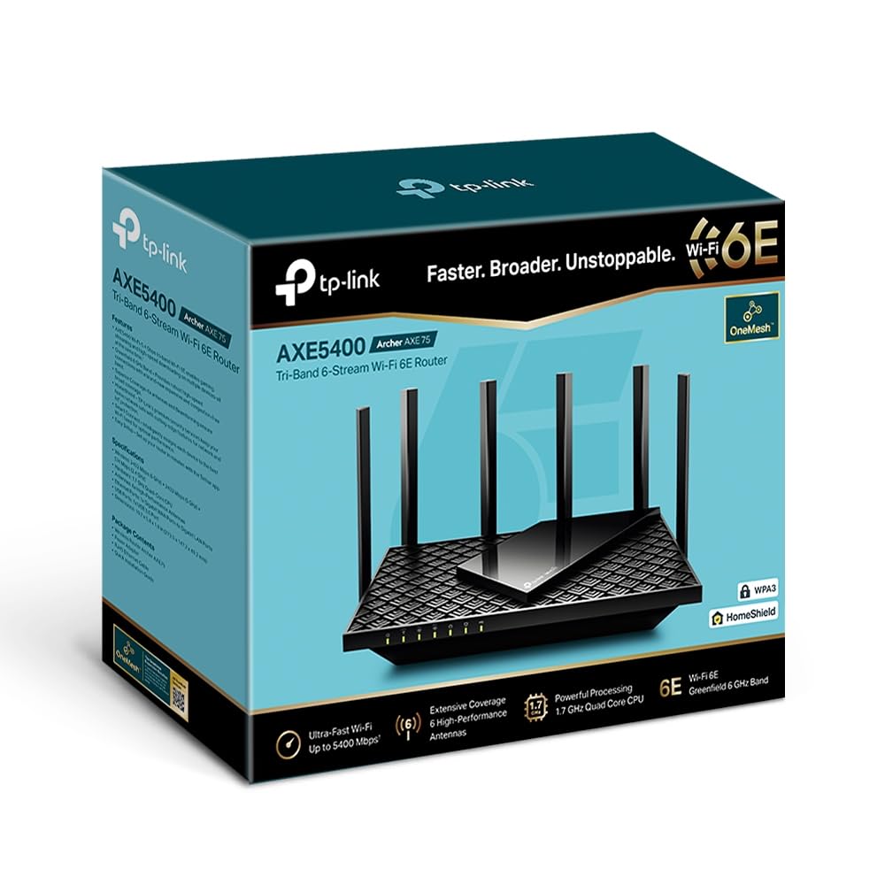 TP-Link Archer AXE75 Tri-Band WiFi 6E Router – AX5400, Gigabit-Ports, USB 3.0, WPA3-Sicherheit