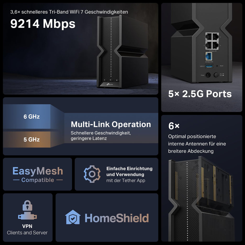 TP-Link Archer BE550 – Wi-Fi 7 BE9300 Tri-Band Router mit 2.5G Ports & VPN