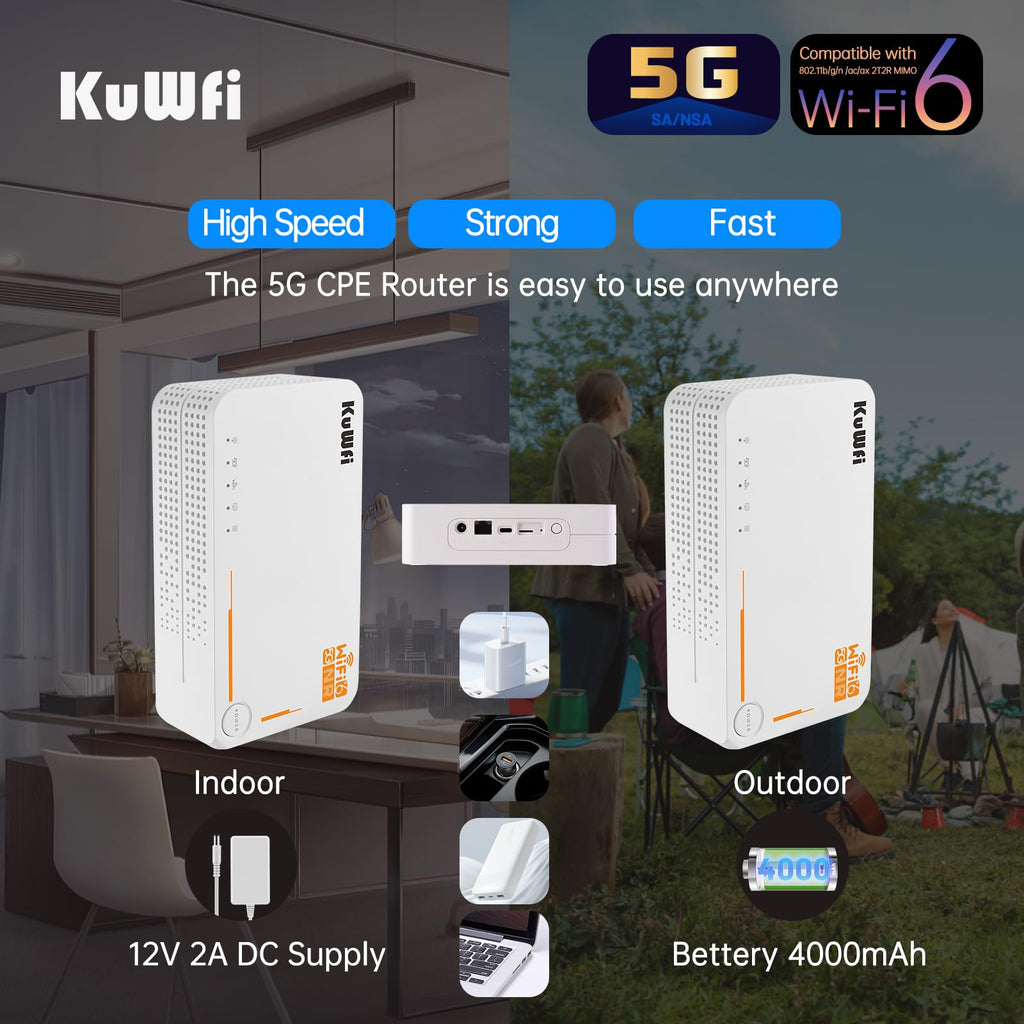 KuWFi 5G WiFi 6 Mobiler Router – AX3600 Dual-Band Hotspot mit SIM & eSIM, bis zu 2,5 Gbit/s